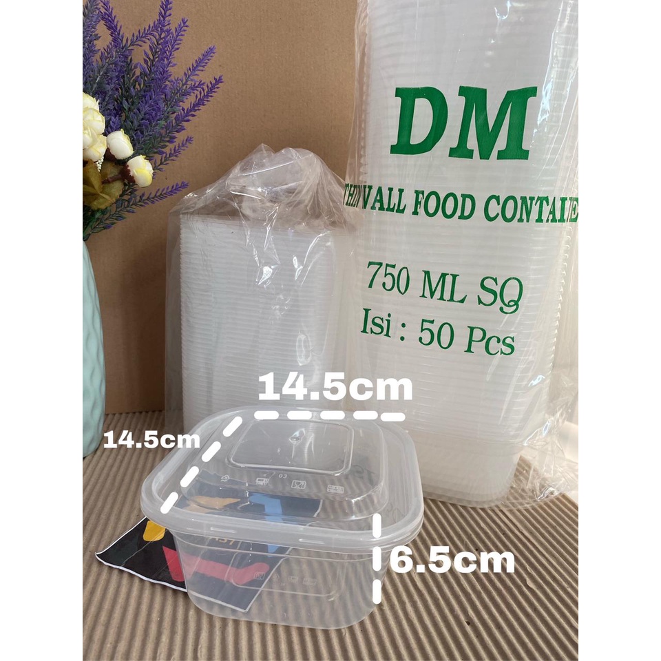Thinwall Merek Dm Sq Kotak Kecil/Kotak Makan Plastik Isi 50Ps Ter 250,350,500,600 Dan 750Ml