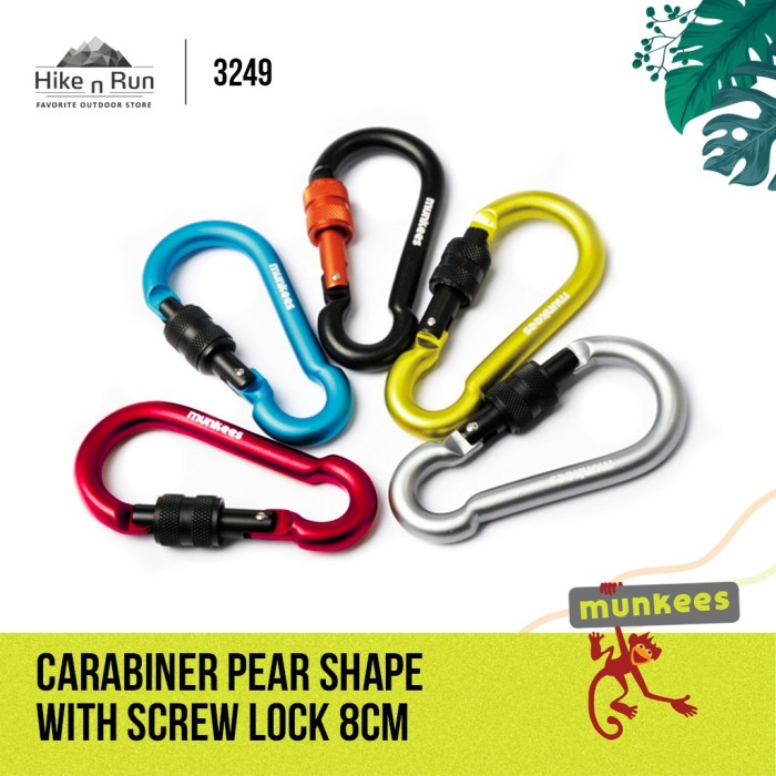 Terlaris Carabiner Munkees 3249 Pear Shape With Screw Lock 8Cm