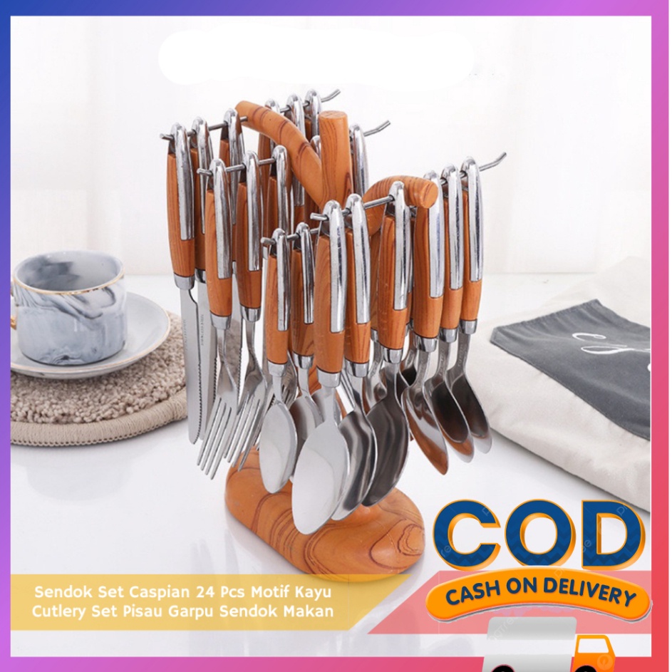 -BUf SENDOK POHON MOTIF KAYU CASPIAN 24pcs Berkualitas k Premium ☣.