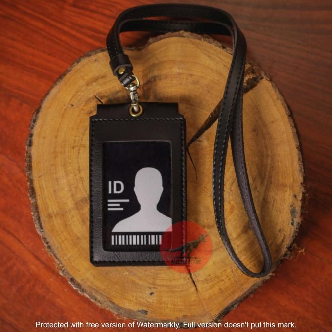 

Name Tag Kulit FRONT HITAM Lanyard Magnet Id Card Holder Koper Pegawai