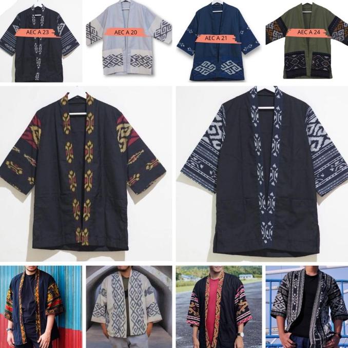 KIMONO CARDIGAN OUTER BATIK TENUN SONGKET PRIA UNISEX BLAZER KONDANGAN