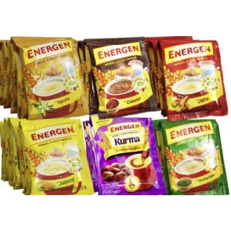 

ENERGEN 23GR ISI 10 RENCENGAN kurma jagung coklat vanila KC ijo