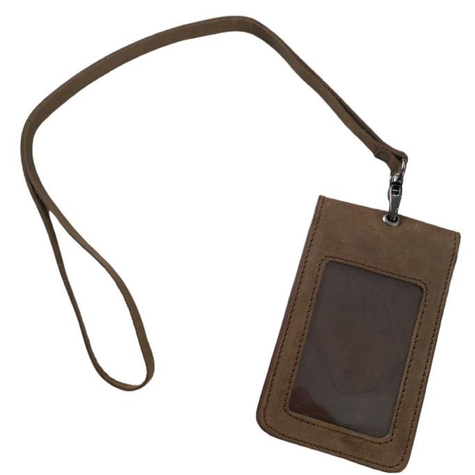 

Double Flip ID Card Holder Magnet Kulit Sapi Asli Name Tag Lanyard