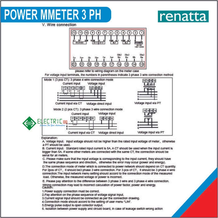 Renatta Power Meter 3 Phase Support Modbus Rtu Rs485