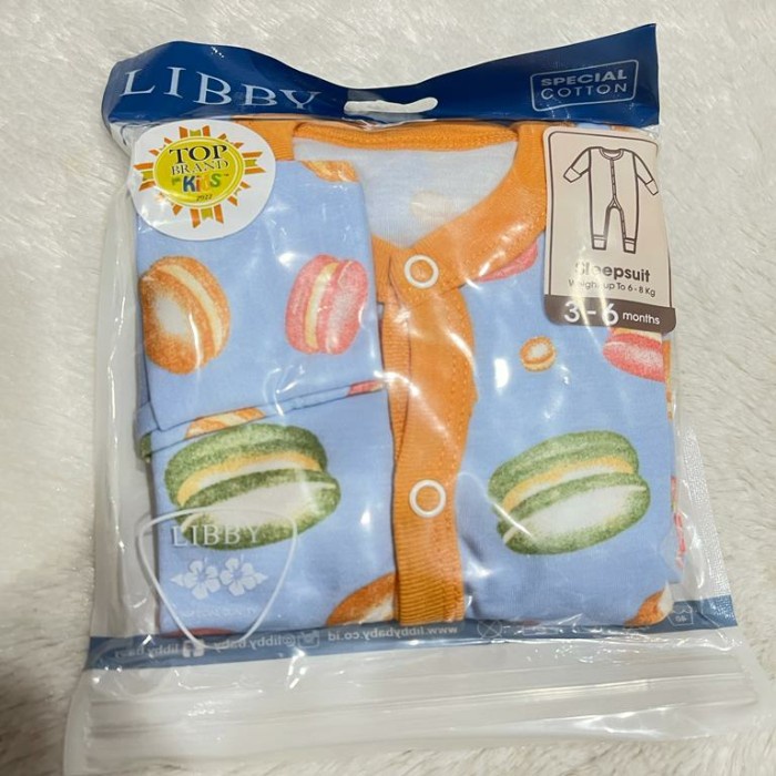 baju bayi LB014 Libby Sleep Suit Premium Jumpsuit Baju Tidur Bayi Perempuan Ori - Biru, 6-9 Bulan(I8