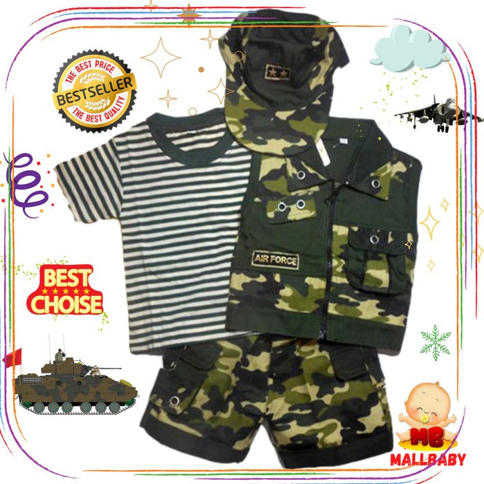 baju bayi Baju Setelan Anak Bayi Tentara ABRI TNI Rompi Topi - Cool Army - Ukuran 1(R2B0) baju bayib