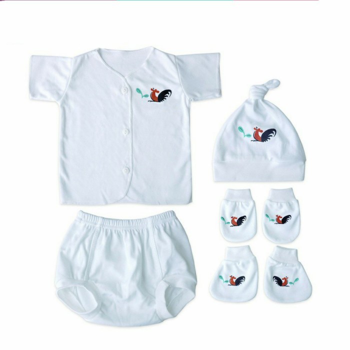 Newborn Set 4In1 Motif Ayam Jago Baju Anak Bayi Perlengkapan Newborn