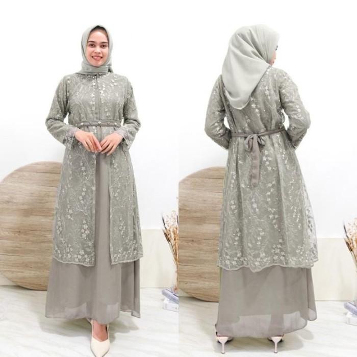 TERLARIS - ADA JUMBO / GAMIS SAGE GREEN EL TERBARU AULIA 2 IN 1 MAXI DRESS OUTER