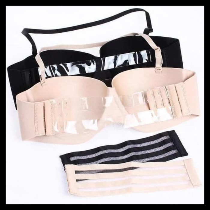 Terlaris Tali Belakang Bra Seamless Strapless Bh Transparan Isi 4Pcs - Hitam