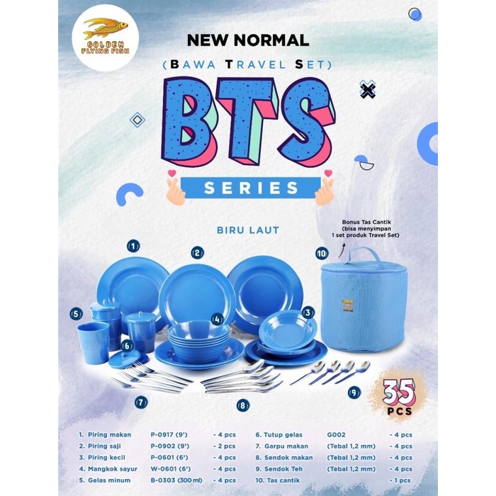 Bts Series ( Bawa Trave Set) Piring Melamin Set 35Pcs Golden Dragon