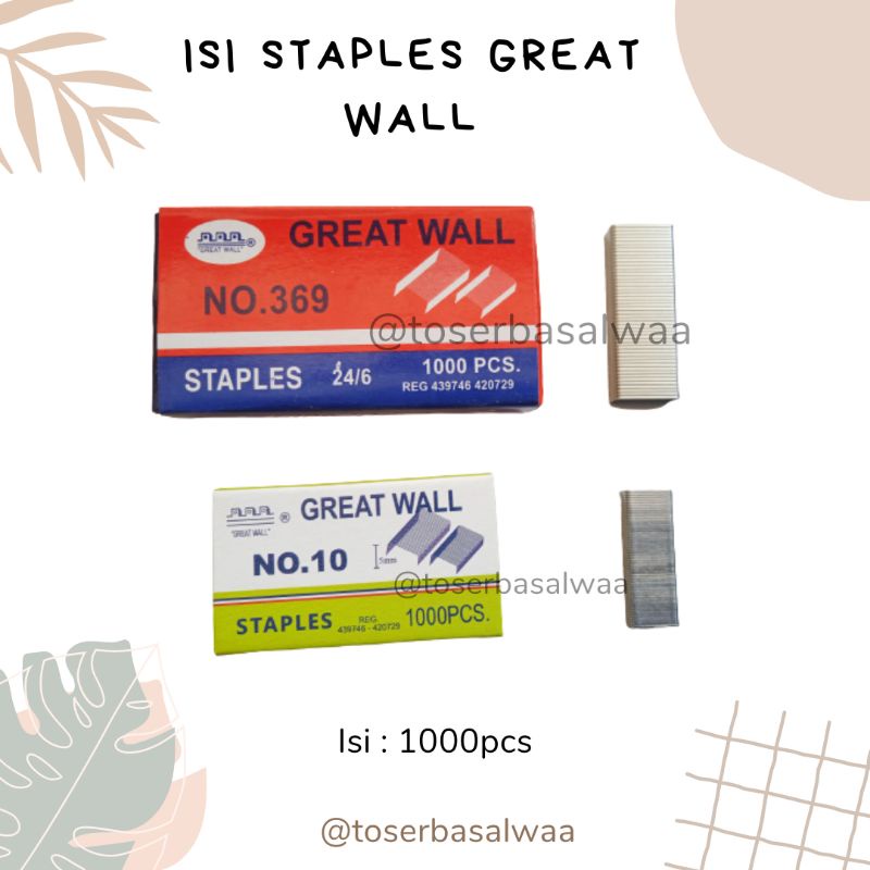 

Isi Staples Great Wall Besar No 369 dan Kecil No 10