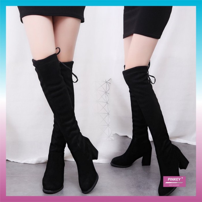 Pinkey P032 Sepatu Boots Heels Panjang Selutut Winter