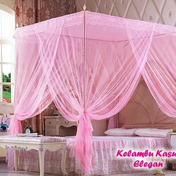 Kelambu Kasur Elegan Mewah Lengkap Penyangga 4 Kaki Besi