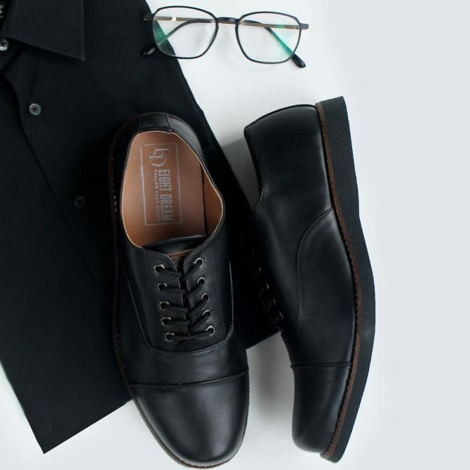 Eight Dream Oxford Black Semi Hak | Sepatu Pantofel Pria Formal