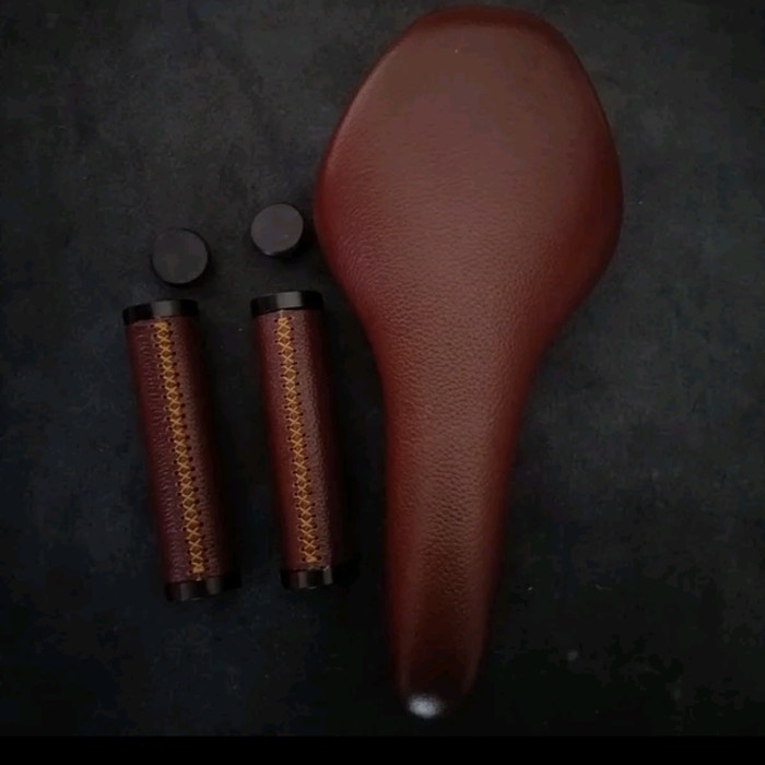 Sadel sepeda kulit asli saddle handgrip kulit custom Coklat