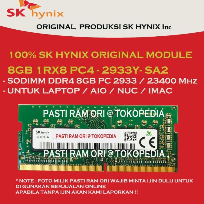SALE RAM SODIMM 8GB DDR4 PC 2933 / 23400 Mhz SK HYNIX 1RX8 FOR NB / LAPTOP Termurah