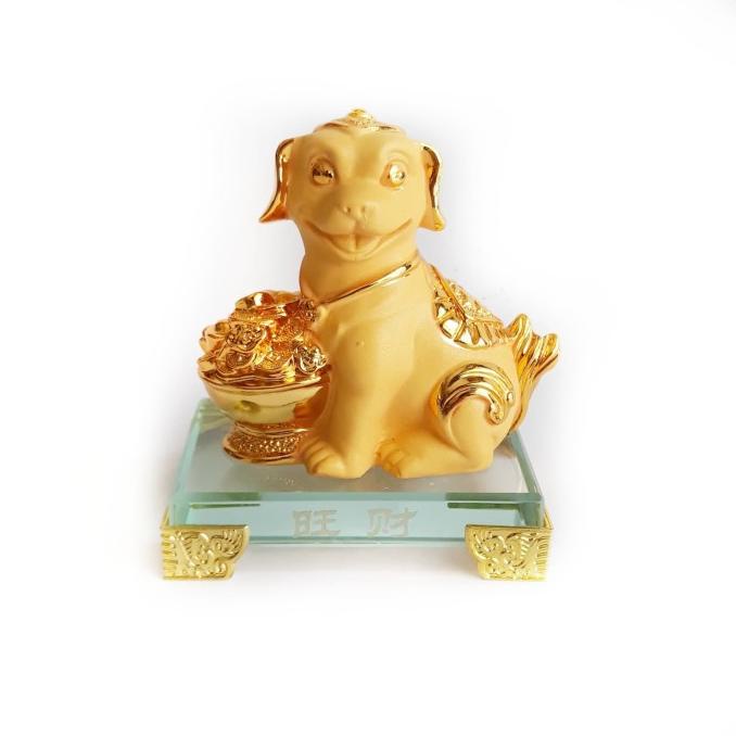 Jessia Pajangan Shio Anjing emas tatakan kaca (12 shio 2019)