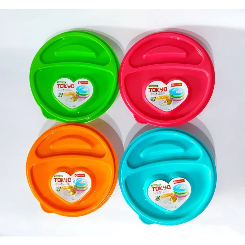 CATERING BOX TOKYO/ LUNCH BOX BULAT 2 SEKAT + SENDOK/ WARNA RANDOM