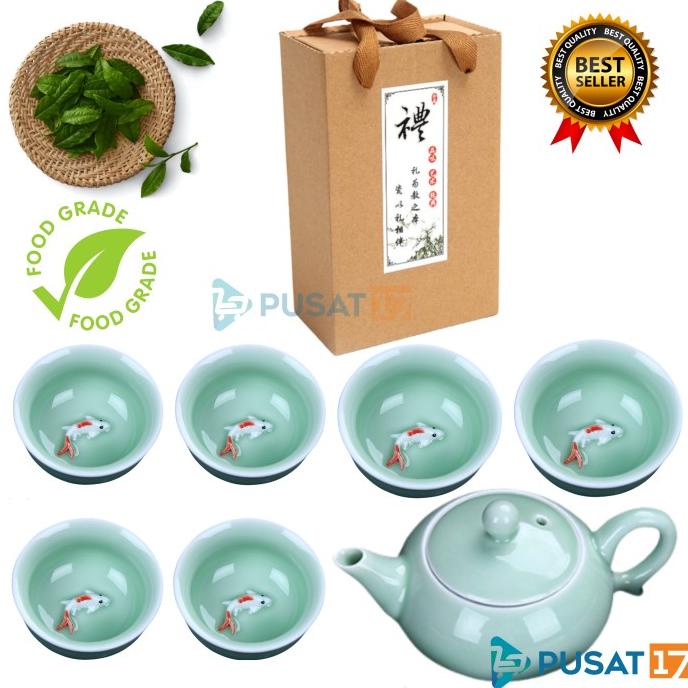CHINESE TEA POT SET CERAMIC 6 CUP TEKO TEH CHINA 6 CANGKIR KERAMIK SET