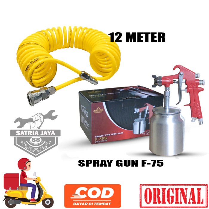PAKET Spray Gun F75 Tabung Bawah + Selang kompresor 12m Semprotan Cat