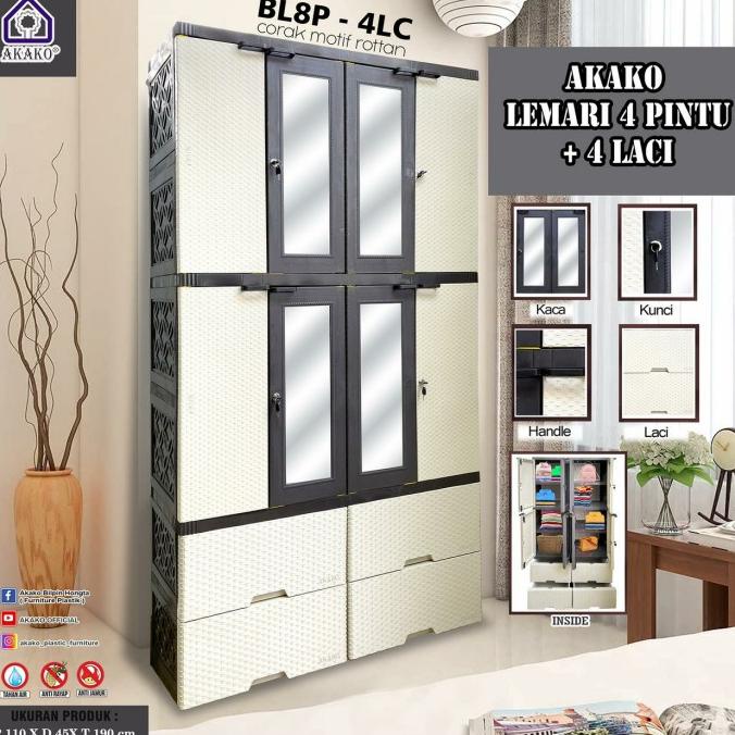 Lemari Plastik 4 Pintu 4 Laci Akako