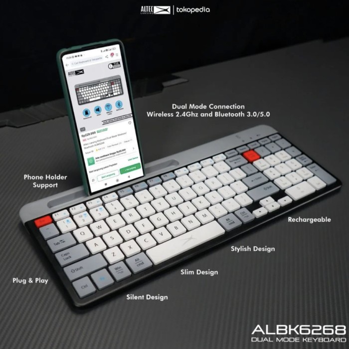 Terlaris Altec Lansing Albk6268 Dual Connection Wireless Bluetooth Keyboard