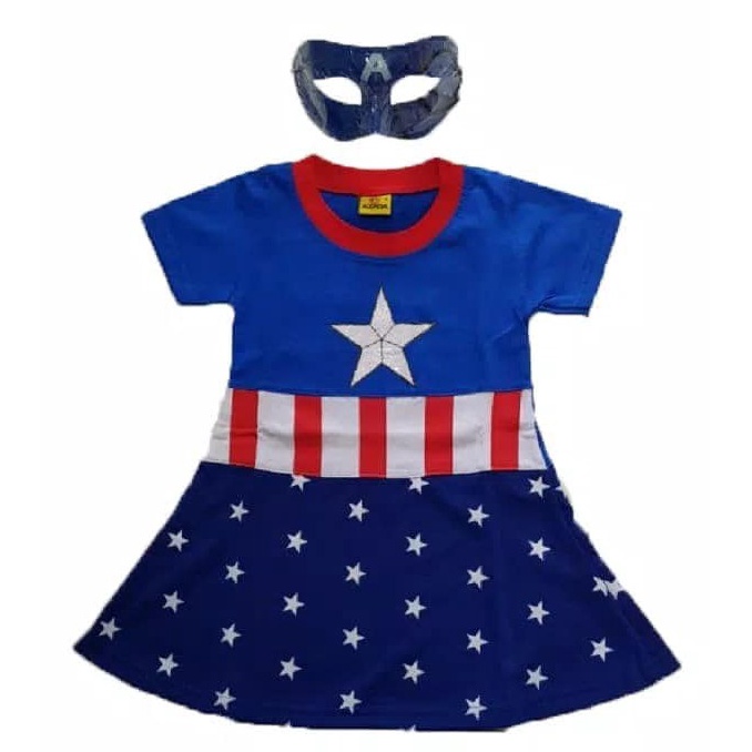 ㊨ ( dres + topeng ) Baju Anak Cewek Superhero Kapten Amerika - Baju kostum kapten amerika +Topeng an