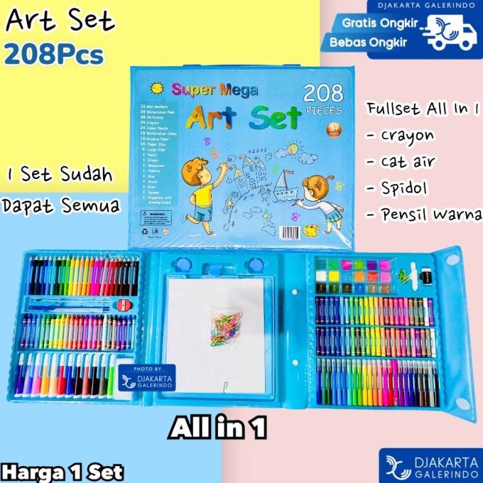 

Super Mega Art set 208 Pcs crayon Spidol warna set Cat air Pastel Set