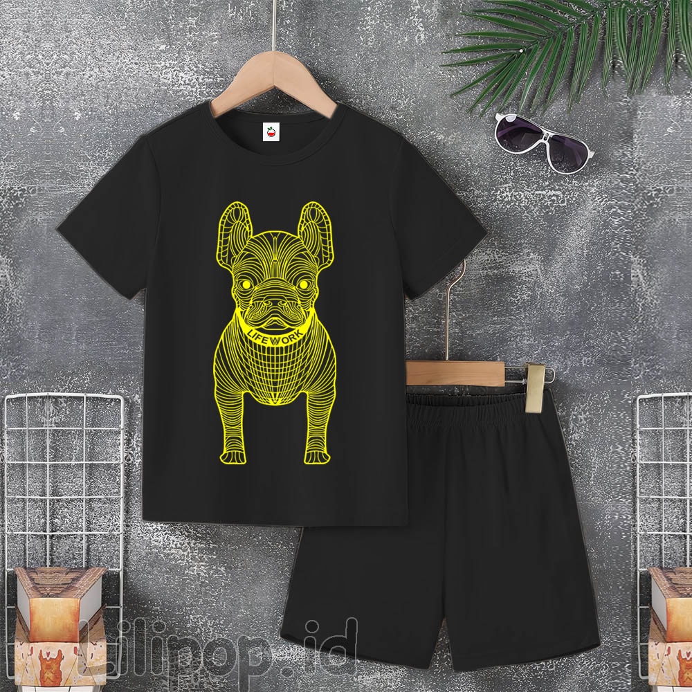 Baju Anak Stelan Usia 4-10 Tahun LIFE WORK Kaos 3/4 Cowok Cewek  Celana Pendek Harian