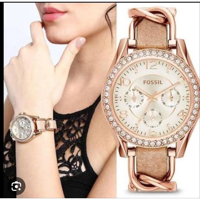 WATCH ES3466 ES 3466 SAND DIAL BONE LEATHER JAM TANGAN WANITA ORIGINAL