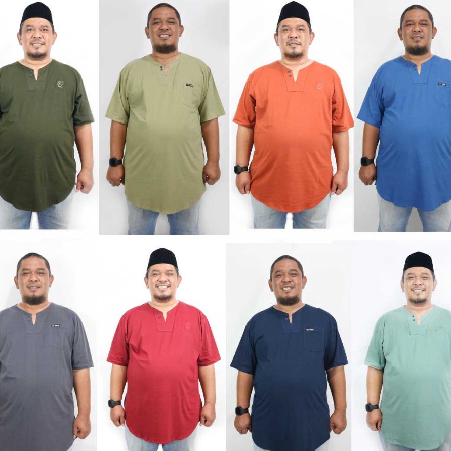 Kaos Kurta Big Size Pria Jumbo Lengan Pendek Pakaian Muslim Couple ✣hci»