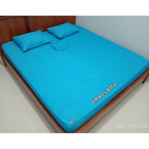 Sprei Polos 120x200 160x200 180x200 Embos Abu Coklat Putih Merah Ungu - 120, Biru Muda