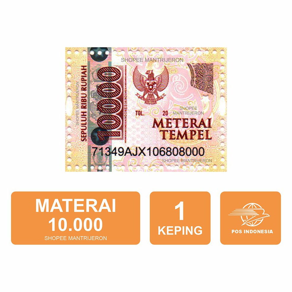 

OH84 Materai 10000 Meterai Tempel 10.000 Sepuluh Ribu Rupiah Asli Original Kantor Pos Indonesia 1 Keping 10K 10 Ribu Satuan l6qji