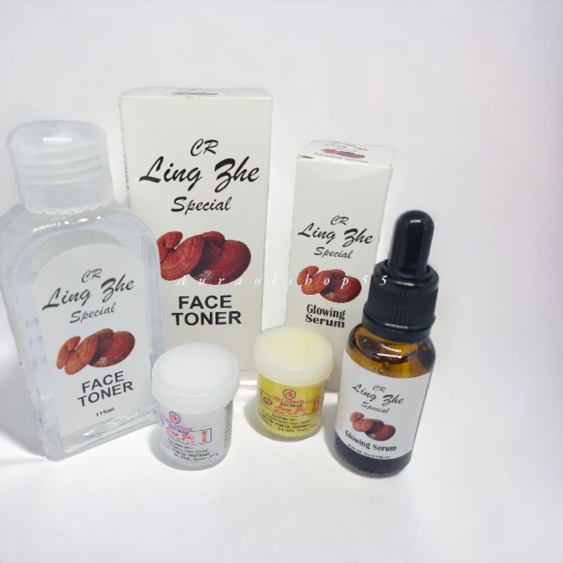 LING ZHI Paket Cream 4 in 1 Siang Malam + Serum Dan Toner CR Spesial Whitening Original
