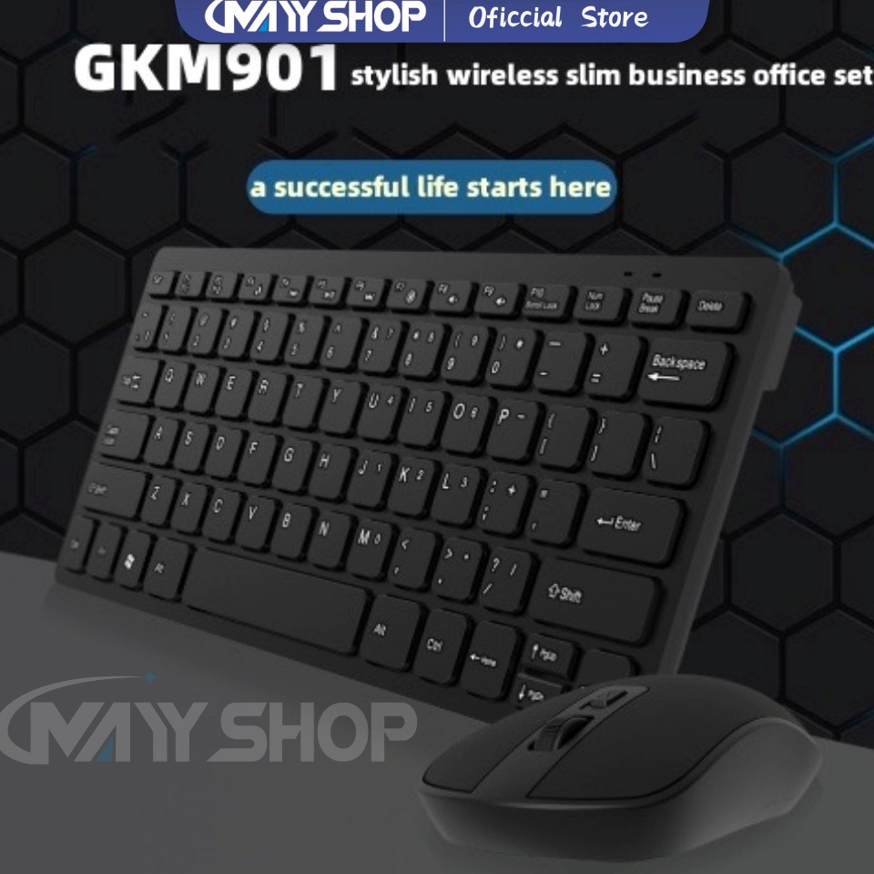 [JHX ☑♪> keyboard mouse wireless set silent mini tipis/Kantor/Fashion-GKM901-Hitam/ wireless keyboar