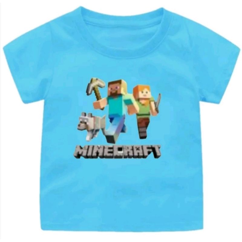 Baju kaos anak cewek cowok motif minecraft untuk umur 1-12 tahun