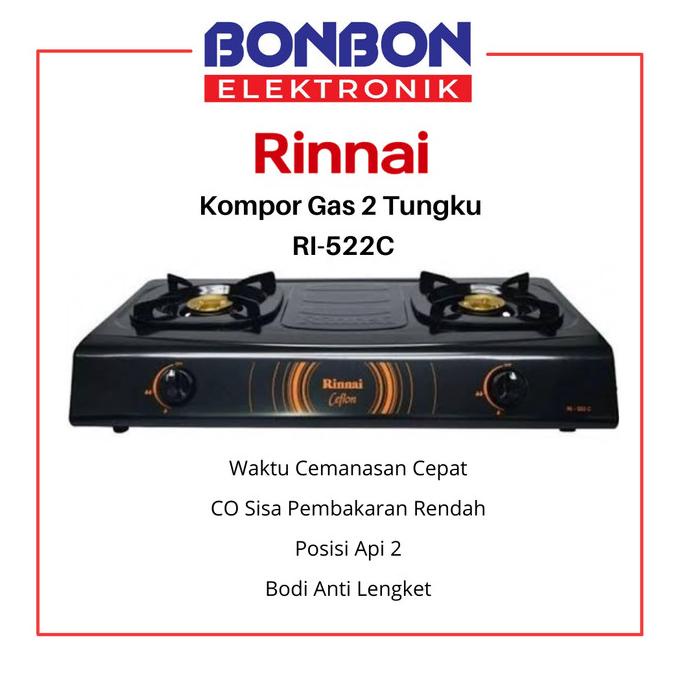 Rinnai Kompor Gas 2 Tungku RI-522C / RI 522 C / RI522C Ceflon