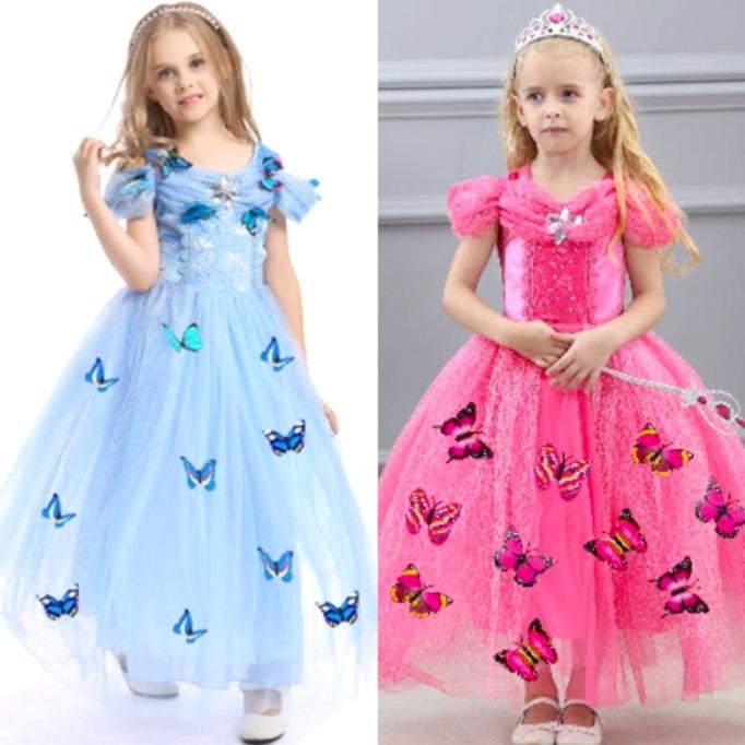 Kostum Princess Cinderella kupu-kupu dress import anak gaun pesta anak