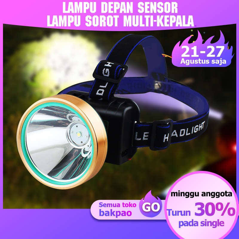 【Ready】Senter Kepala Led Super Terang Headlamp Cas Jarak Jauh 2000 Meter Sinar Putih Bisa Jadi Power