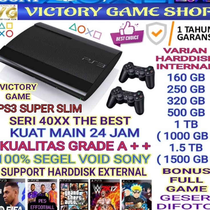 Harga Heboh PS3 SUPER SLIM ASLI HFW CFW KUALITAS GRADE A/ HDD/ 1.5TB (1500GB)/ 1TB (1000GB)/ 500GB /