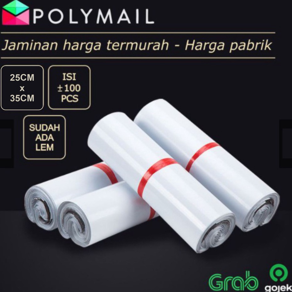 ✷New✷ POLYMAILER ±100PCS 25x35CM PUTIH PREMIUM GLOSSY PLASTIK POLYMAILER WHITE