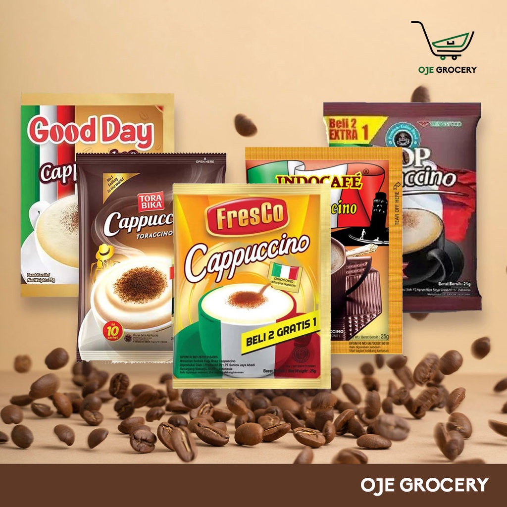 

SPECIAL KOPI CAPPUCCINO INSTAN (5 SACHET) FRESCO - GOOD DAY - INDOCAFE - TOP - TORABIKA CAPPUCCINO WITH CHOCO GRANUL