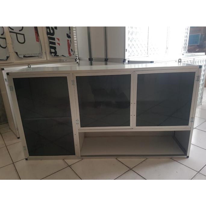 rak gantung lemari dapur kitchen set atas aluminium kaca 3 pintu acp