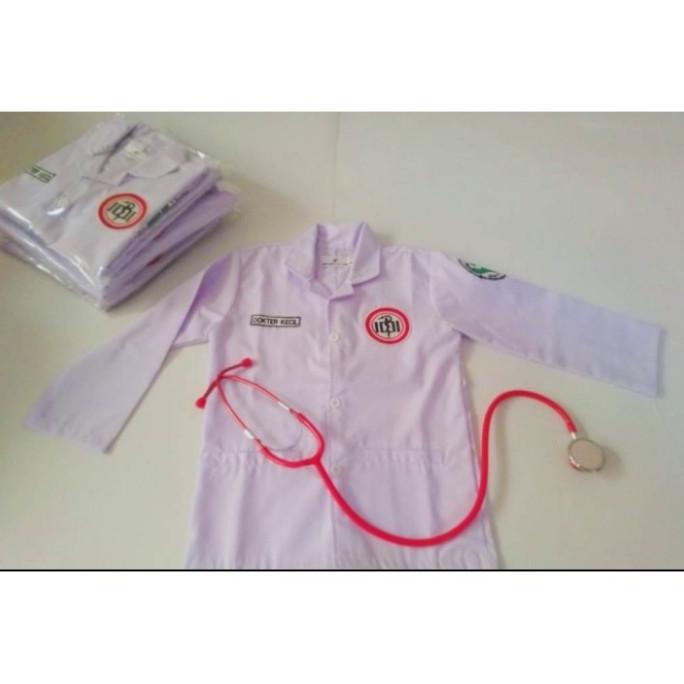Jas dokter anak warna putih komplit stetoskop