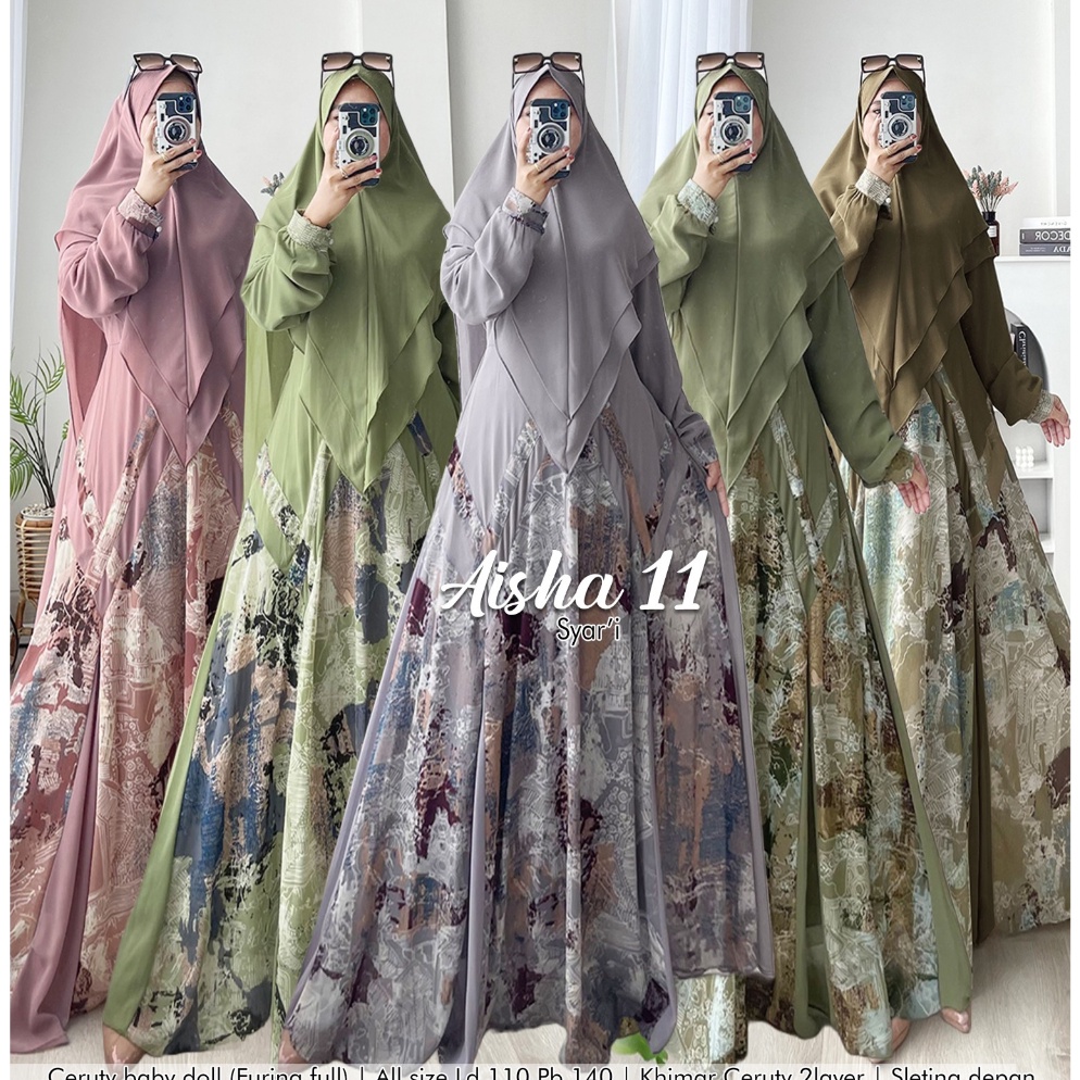 Langsung Kirim MAHDIYA OUTFIT - GAMIS AISHA 11 SYARI - JUMBO BUSUI SET KERUDUNG - GAUN PESTA MUSLIMA