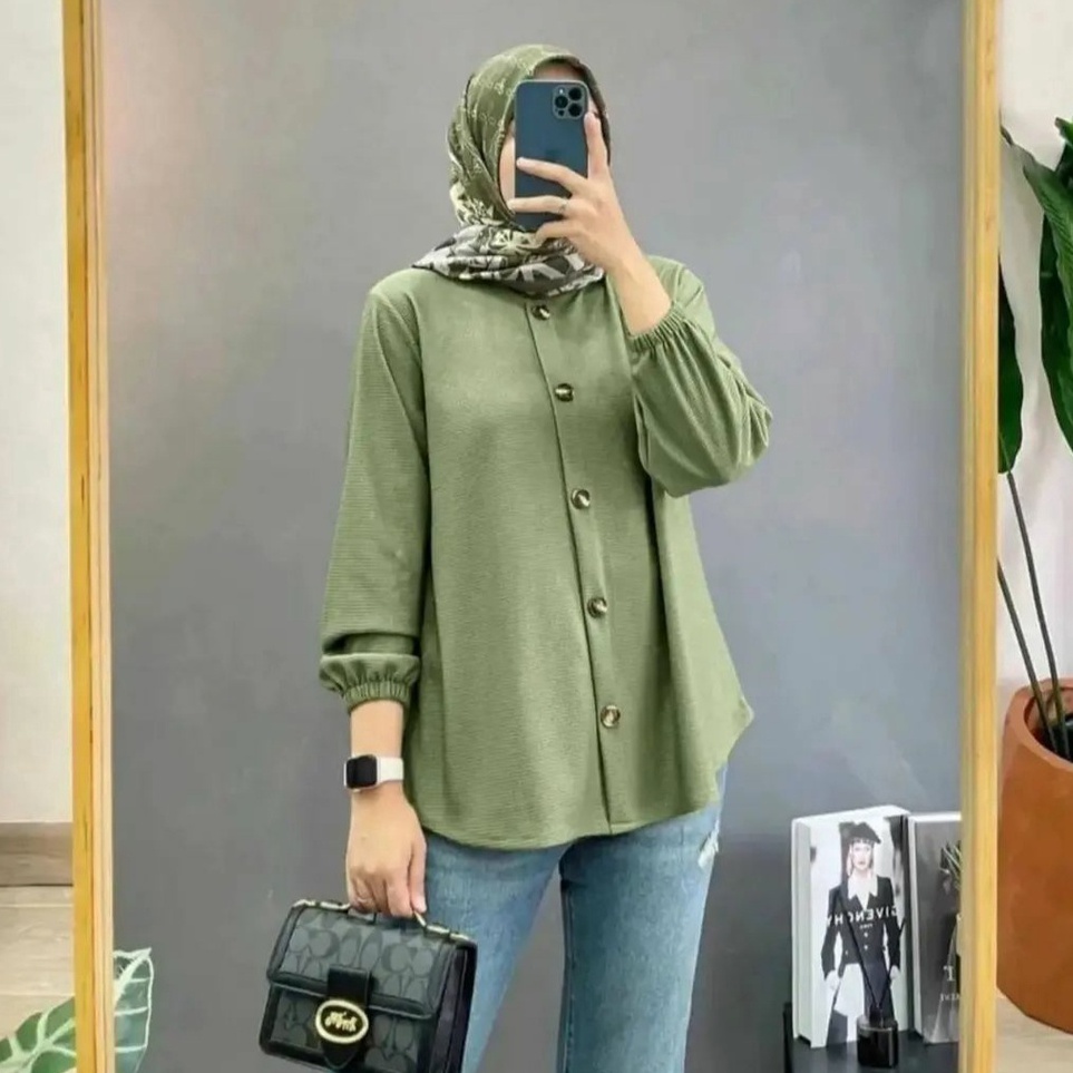 (➸ZPL-ご) Kemeja Saika Tunik Harumi / Devanca Blouse Sage Green Terlaris / model baju atasan kemeja w