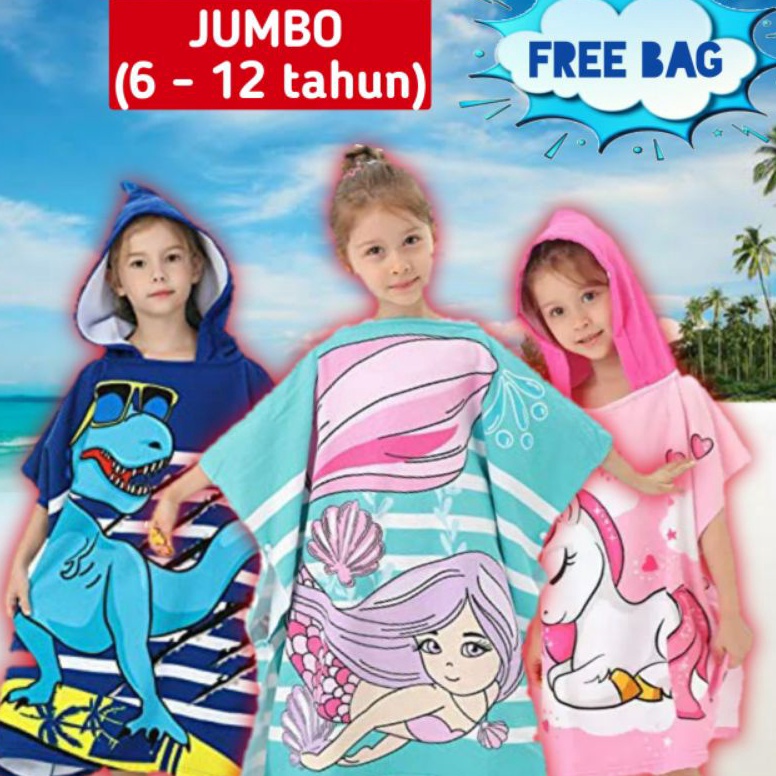 VQWF-72 HANDUK PONCO JUMBO ANAK USIA 6, 7, 8, 9, 10, 11, 12, 13 TAHUN, HANDUK RENANG, HOODIE KARAKTE