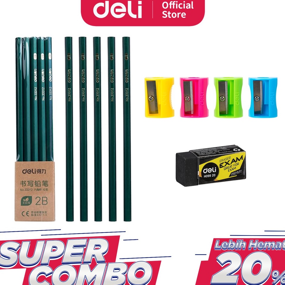 

Terlaris｀Deli Combo Set 1 - Pensil Kayu 2B + Penghapus + Rautan Mini