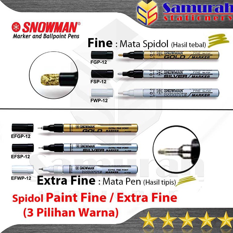 

Terbaru_Spidol Paint Marker Snowman Permanent Fine (F) / Extra Fine (EF) Warna Emas - Perak - Putih - Hitam / Gold - Silver - White - Black