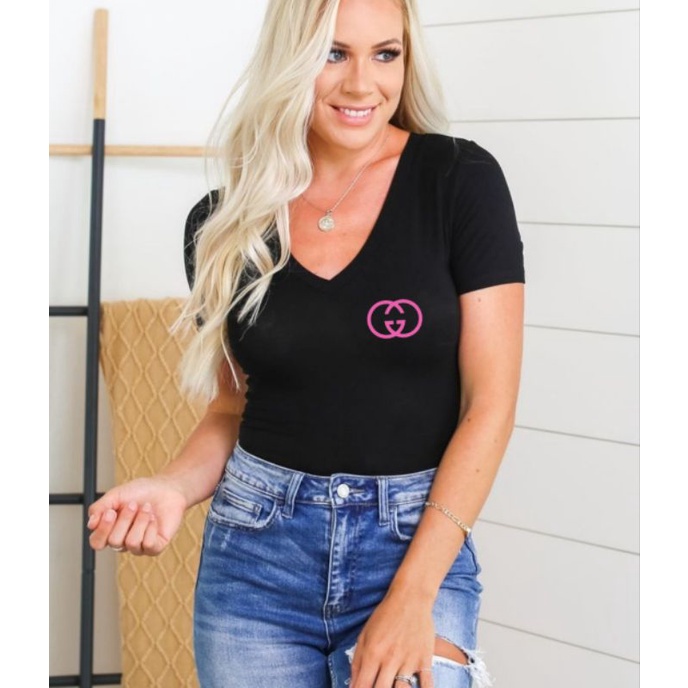 kaos wanita cewek bodyfit import premium sablon u neck v neck
